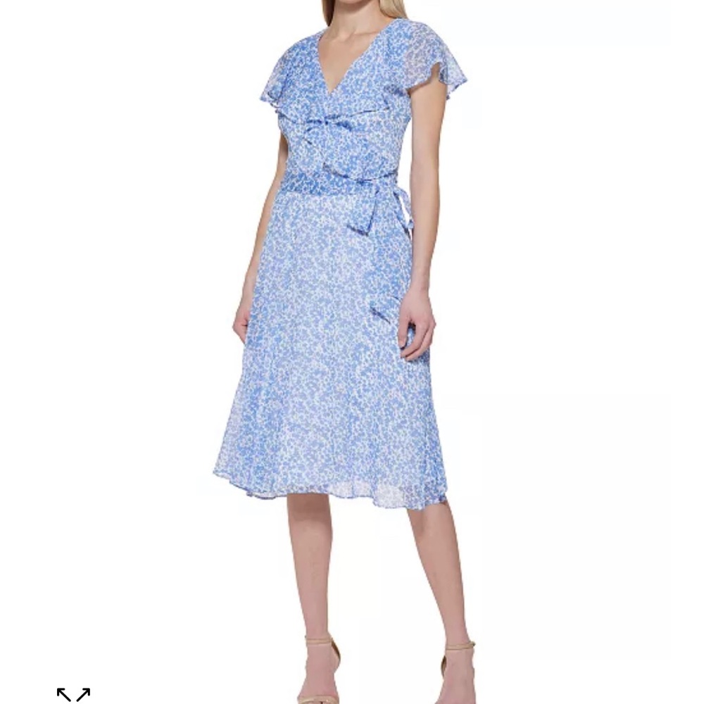 Tommy Hilfiger - Blue Flutter sleeve midi waist dress  - Size 12